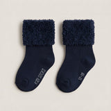 Ribbed faux fur socks - Navy