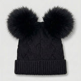 Knitted hat with two pom-poms - black