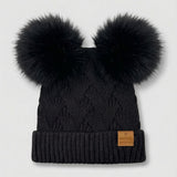 Knitted hat with two pom-poms - black