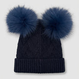 Knitted hat 2 pompoms - blue