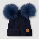 Knitted hat 2 pompoms - blue