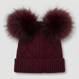 Knitted Hat 2 Pom Poms - Beige