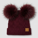 Knitted Hat 2 Pom Poms - Beige