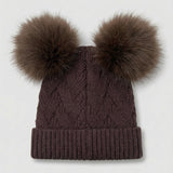 Knitted Hat 2 Pom-Poms - Brown