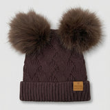 Knitted Hat 2 Pom-Poms - Brown