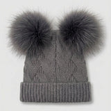 Knitted Hat 2 Pom Poms - GRAY