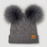 Knitted Hat 2 Pom Poms - GRAY