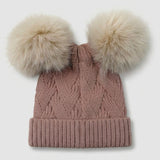 Knitted hat with 2 pom-poms - pink