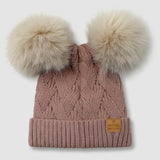Knitted hat with 2 pom-poms - pink