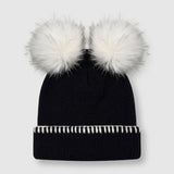 Knitted hat with 2 pom-poms - Black