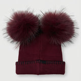 Knitted Hat with 2 Pom Poms - Beige