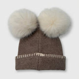 Knitted hat with 2 pom-poms - brown