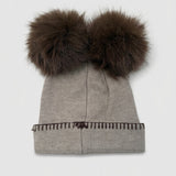 Knitted Hat with 2 Pom-Poms - greige