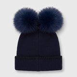 Knitted hat with 2 pompoms - Navy