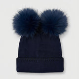 Knitted hat with 2 pompoms - Navy