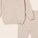 Floral Collared Knit Set - Beige