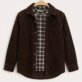 Corduroy shirt + printed half-turtleneck - brown