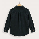 Corduroy shirt + printed mock neck - green