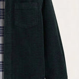 Corduroy shirt + printed mock neck - green