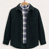 Corduroy shirt + printed mock neck - green
