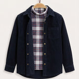 Corduroy shirt + printed half-turtleneck - Navy