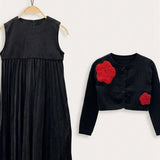Pleated Dress with Cardigan - Black