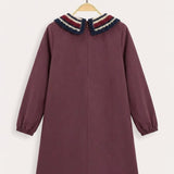 Dress with knitted collar - beige