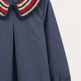 Dress with knitted collar - navy
