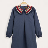 Dress with knitted collar - navy