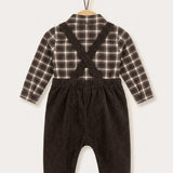 Corduroy baby set + printed shirt - brown