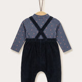 Corduroy baby set + printed shirt - navy girl