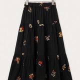 Embroidered Tiered Skirt - Black