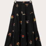 Embroidered Tiered Skirt - Black