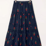 Embroidered Tiered Skirt - Navy