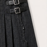 Pleated Denim Skirt - Black