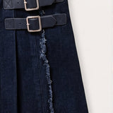 Pleated denim skirt - blue