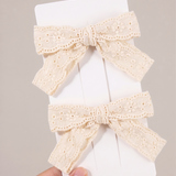 Crochet bow tie pin - ivory