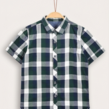 Checkered shirt with Chinese collar - green