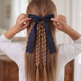 Long lace bow tie - blue