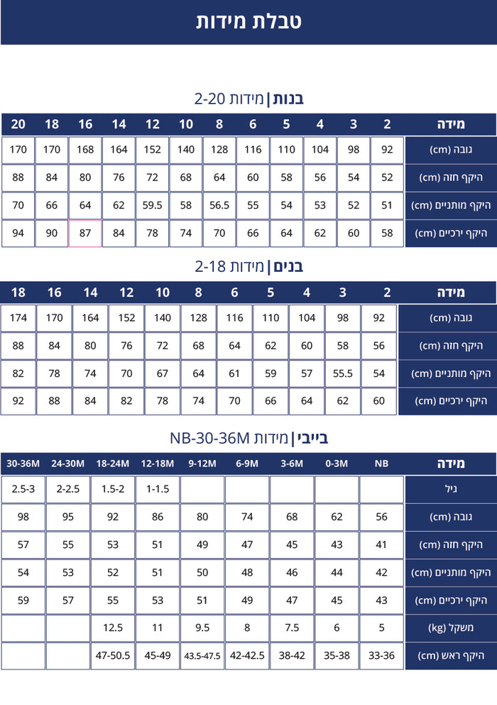 Size chart