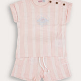 Striped set with embroidery - pink