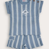 Striped set with embroidery - blue
