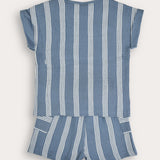 Striped set with embroidery - blue