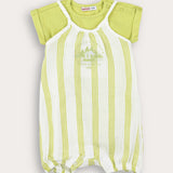 Striped overalls with embroidery - lime