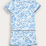Pajama set with print - light blue