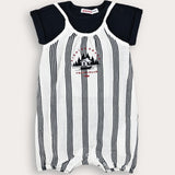 Striped overalls with embroidery - Navy