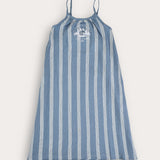 Striped sarafan with embroidery - blue