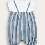 Striped overalls with embroidery - blue