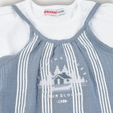 Striped overalls with embroidery - blue