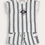 Striped set with embroidery - Navy